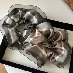 网?花??圈 シュシュ 2個セット サテン素材 花柄＆網目縁取り 薄光沢 ヘアゴム 髪飾り おしゃれ 大人・キッズ向け 可愛い ポニーテール ギフトにも最適