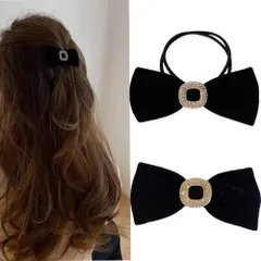 2本 ベロアリボン 黒 髪飾り リボン 蝶々結び 黒 生地 少女リボンのヘアゴム 髪飾り 蝶結び 髪飾り ベルベット ロング リボン かわいい ヘアアクセサリー ポニーフック ヘアアクセアリー レディース リボン 全年?使用 卒業式/結婚式/入学式/デート (