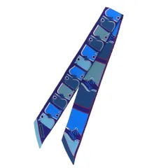 【名古屋】エルメス ツイリー カマイユ スカーフ シルク パープル ブルー マルチカラー 馬具柄 小物 レディース 美品