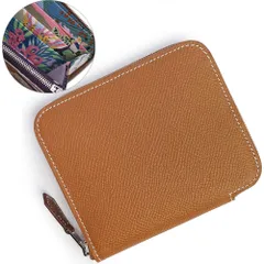 エルメス アザップ コンパクト シルクイン EN LIBERTE アンリベルテ 自由に ヴォーエプソン ゴールド カシス ヴェールフィズ ブラウン W刻印 コインケース 小銭入れ 財布 レザー シルバー金具 箱付 HERMES（新品・未使用品）