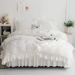 フリル 寝具カバーセット 3点セット ベッドカバー 可愛い 洗える 布団カバーセット 掛け布団カバー ボックスシーツ 枕カバー かわいい 布団かばー アイボリー 洋式・和式兼用 ふとんかばー ふとんカバー しんぐる (ホワイト シングル*3点セット)