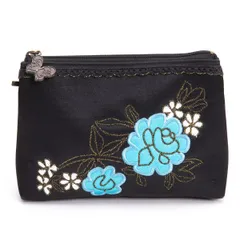 アナスイANNA SUI ミニミラー付きフローラルエンブロイダリーコスメポーチ 黒水色他