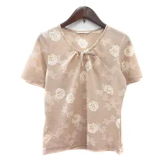 インゲボルグ INGEBORG カットソー クルーネック 花柄 半袖 リボン S ベージュ /MN