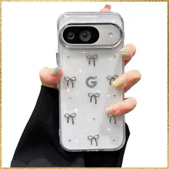 ☆彡送料無料でお届け☆彡Google Pixel 9a_銀色のリボン EYZUTAK ケース 対応 Google Pixel 9a 用の 保護ケースおしゃれ 可愛い 韓国 クリア りぼん立体感装飾 きらきら ラメ入り 透明TPU薄型 軽量 耐衝撃 擦り傷防止
