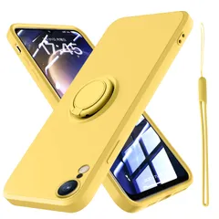iPhone XR 用 ケース シリコン 薄型 リング付き 可愛い スリム ソフト カバー 耐衝撃 TPU ストラップホール 液体シリコン シンプル スマホケース 耐久性 スタンド機能 サラサラ 指紋防止 アイフォン XR 用 カバー 黄 MD-ZHS-021