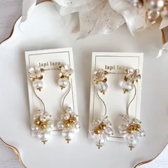 ゴールドフラワー パールver. ロングウェーブ《ピアス/イヤリング》