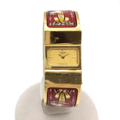 エルメス HERMES L01.201 ロケ エマイユ バングル ウォッチ 腕時計 ゴールド文字盤 ゴールド 七宝焼き 稼働 レディース【中古】