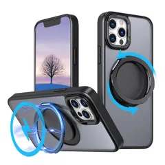 iPhone12 Pro Max/13 Pro Max 用 ケース【ブラケットギアの回転】【Magsafeリング・スタンド一体】360度回転スタンド マグネット搭載 縦横両対応 角度調整可 ストレスを和らげる リング 指紋防止 ワイアレス充電対応 マット感 い