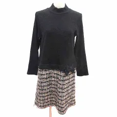 ギャラリービスコンティ GALLERY VISCONTI ワンピース ひざ丈 ドッキング ツイード 長袖 3 L 黒 ブラック /YK