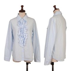 ETRO 豪華フリル 長袖ブラウス シャツ 44 ストライプ柄 エトロ ブルー 