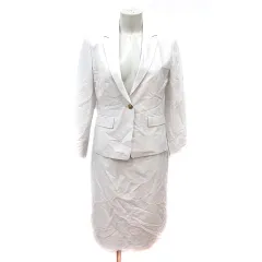 ポールスチュアート PAUL STUART スーツ セットアップ 上下 テーラードジャケット シングル タイトスカート ミモレ ロング 4 L 白 オフホワイト /MN