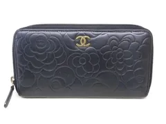 シャネル ■ 16番台 カメリア レザー 黒 ブラック 財布 ラウンドファスナー レディース CHANEL □8A