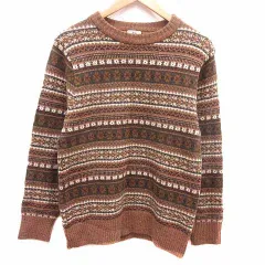 ビームスハート BEAMS HEART ニット セーター 総柄 長袖 ウール M 茶 ブラウン /YK