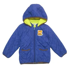 ミキハウス mikihouse ホットビスケッツ 中綿 ジャケット 男の子 ナイロン 裏フリース フード ワッペン 厚手 90cm 青 ブルー ■GY14