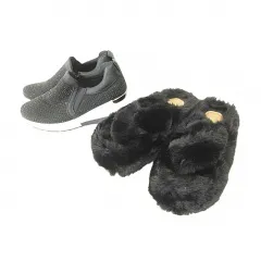 37サイズ シューズ 2点セット おまとめ ファーサンダル ラインストーンスニーカー 約23.5㎝ 黒 ブラック MMT