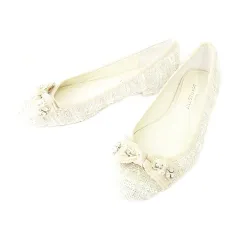 ジルスチュアート JILL STUART 美品 ツイード ローヒール パンプス ビジュー 23.5㎝ ベージュ ■YHS8