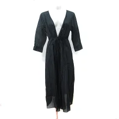 シップス SHIPS シャツ ブラウス ロング シアー 七分袖 紺 ネイビー /YI