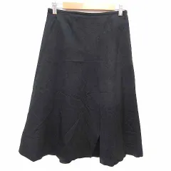 イネド INED フレアスカート ミモレ ロング ウール 11 L 黒 ブラック /YK