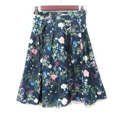 ミッシュマッシュ MISCH MASCH フレアスカート ひざ丈 花柄 S 紺 ネイビー /YI