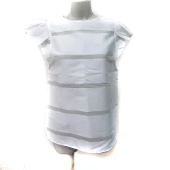 ルシェルブルー LE CIEL BLEU シャツ ブラウス シアー フレンチスリーブ ボーダー 40 L 白 ホワイト /YI