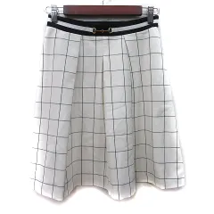 ペイトンプレイス PEYTON PLACE フレアスカート ひざ丈 総柄 M 白 ホワイト 黒 ブラック /YI