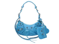 極美品 BALENCIAGA バレンシアガ ルカゴールXS ワンショルダーバッグ クロコダイル型押し 671309 ブルー シルバー金具 中古 4b012246