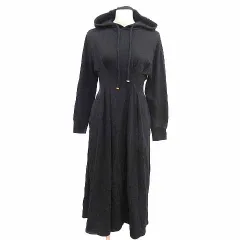 セゾンドパピヨン SAISON DE PAPILLON ワンピース ロング パーカー タック フード 長袖 M 黒 ブラック /YK