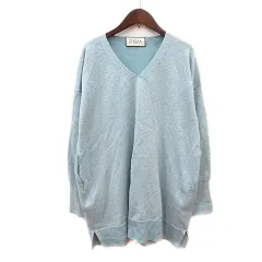 リズム R-ISM ワンピース ニット ミニ Vネック 長袖 ラメ ウール 4 L 水色 ライトブルー /MN