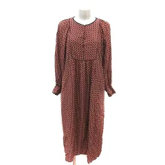 シップス エニィ SHIPS any ワンピース ロング 総柄 長袖 F 茶 ブラウン 白 ホワイト 黒 ブラック /MS