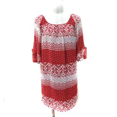 N.Natural Beauty Basic N.ナチュラルビューティーベーシック ワンピース ミニ シフォン 七分袖 総柄 M 赤 レッド 白 ホワイト /YI