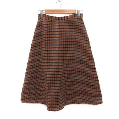 スローブ イエナ SLOBE IENA  フレアスカート ロング ウール チェック 38 茶 ブラウン ベージュ 紺 ネイビー /MS