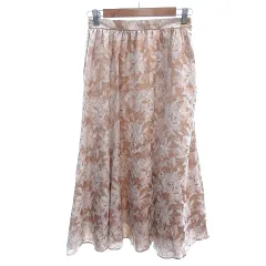 テチチ Te chichi フレアスカート ロング 花柄 刺繍 M ベージュ /AU