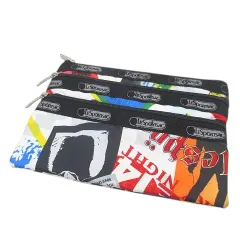 レスポートサック LesportSAC フラットポーチ メイクポーチ 3ファスナー 総柄 マルチカラー
