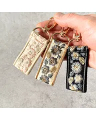 インド刺繍リボン キーホルダー ファスナーチャーム バッグチャーム ミニスマホストラップ Calm