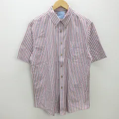 K■エルエルビーン/L.L.bean ストライプ柄 半袖BDオックスフォードシャツ【L】茶/MENS■69【中古】