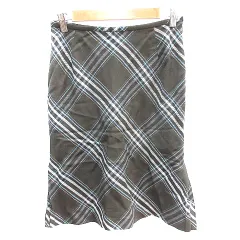 23区 オンワード樫山 フレアスカート ひざ丈 チェック ウール 38 M カーキ 緑 グリーン /AU