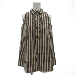 バーバリーブルーレーベル BURBERRY BLUE LABEL ノースリーブブラウス カットソー フリル ストライプ 36 ベージュ 黒 ブラック /GV