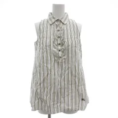 バーバリーブルーレーベル BURBERRY BLUE LABEL ノースリーブブラウス カットソー フリル ストライプ ホース刺繍 36 ベージュ 白 ホワイト /GV