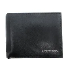 カルバンクライン CALVIN KLEIN 箱付き 二つ折り財布 コンパクトウォレット 小銭入れあり ロゴ レザー 黒 ブラック /GV ■GY13