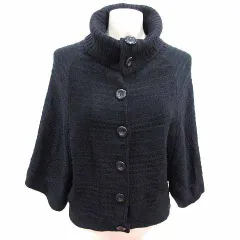 グローブ grove カーディガン ニット ポンチョ風  タートルネック 七分袖 M 黒 ブラック /YK