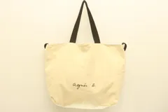 【中古】 Agnes b. レディーストートバッグ -- キャンバス トートバッグ Agnes b. -- アイボリー ロゴ