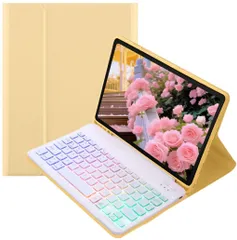Disonbeir カラフルバックライト付き 対応 iPad 10.2 iPad 第9/8/7世代 iPadAir3 iPad Pro10.5インチ キーボードケース お洒落 可愛い バックライトキーボード ケース マグネット分離式 学生 ビジネス,黄色+白