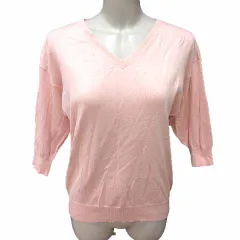 マーキュリーデュオ MERCURYDUO ニット カットソー Vネック 七分袖 M ピンク /YK