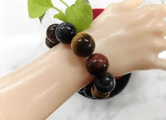 在庫処分 天然石 ３色タイガーアイ17.7～18.7mm玉ブレスレット 内周18.7cm 　　261221116