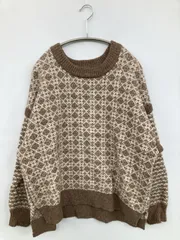 GLOBAL WORK ニット/セーター F ブラウン ウール・ニット その他総柄 ミドル丈 長袖 クルーネック(丸首)