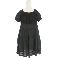 ピンクハウス PINK HOUSE ピコ加工 スクエアネック フリルワンピース ドレス 半袖 ブラック 黒 P0184FB31B