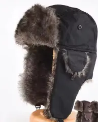 ブラック 防寒 耳あて ウール 帽子 冬 ニット帽