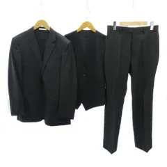 カルバンクライン CALVIN KLEIN 美品 3ピース スーツ セットアップ ジャケット ベスト パンツ ストライプ 36 黒 ブラック 0114