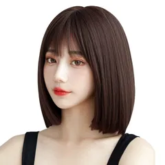 ウィッグ ボブ ショート Candybay レディース wig カツラ ボブショート セミロング ファッション フルウイッグ 小顔 おしゃれ 可愛い 自然 耐熱 ネット付き (深茶色)