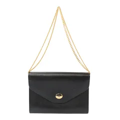 Christian Dior ヴィンテージ レザー ブラック ショルダーバッグ ゴールド